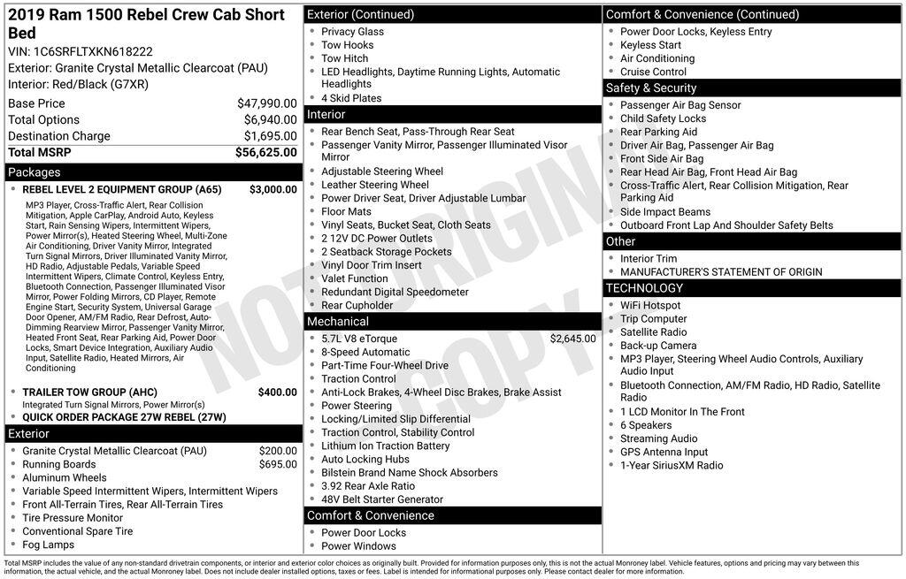 ram ram 1500 pickup 2019 1C6SRFLTXKN618222 image ram ram 1500 pickup 2019 1C6SRFLTXKN618222 image